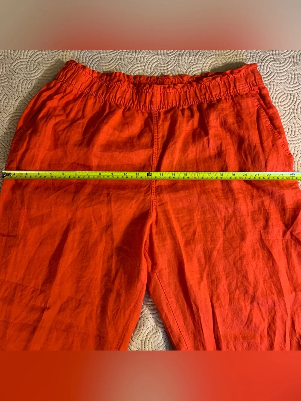 H&M Women's Bright Reddish Orange Cropped Linen-Blend Pants Women’s Size XL